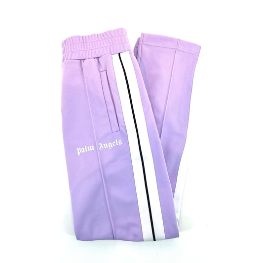 PALM ANGELS LOGO STRIPED JERSEY TRACK PANTS LILAC SIZE SMALL